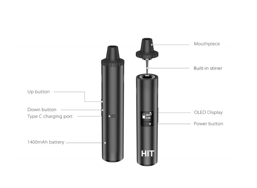 Yocan Hit Portable Dry Herb Vaporizer (OLED Display, 1400mAh, Ceramic Chamber, Type-C)