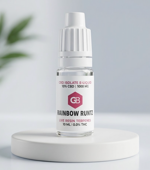 GoldBinoid CBD Isolate E-Liquid 10% (1000 mg) with Live Resin Terpenes &mdash; Rainbow Runtz (10 ml, Netherlands) 🌈🍬✨