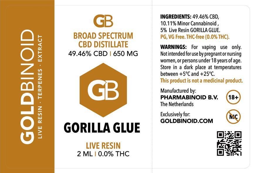 Керамічний КБД картридж 510 GoldBinoid &mdash; Broad Spectrum CBD Distillate Gorilla Glue Live Resin 1.0 мл (650 мг) 🦍🌿💨 GB006 фото